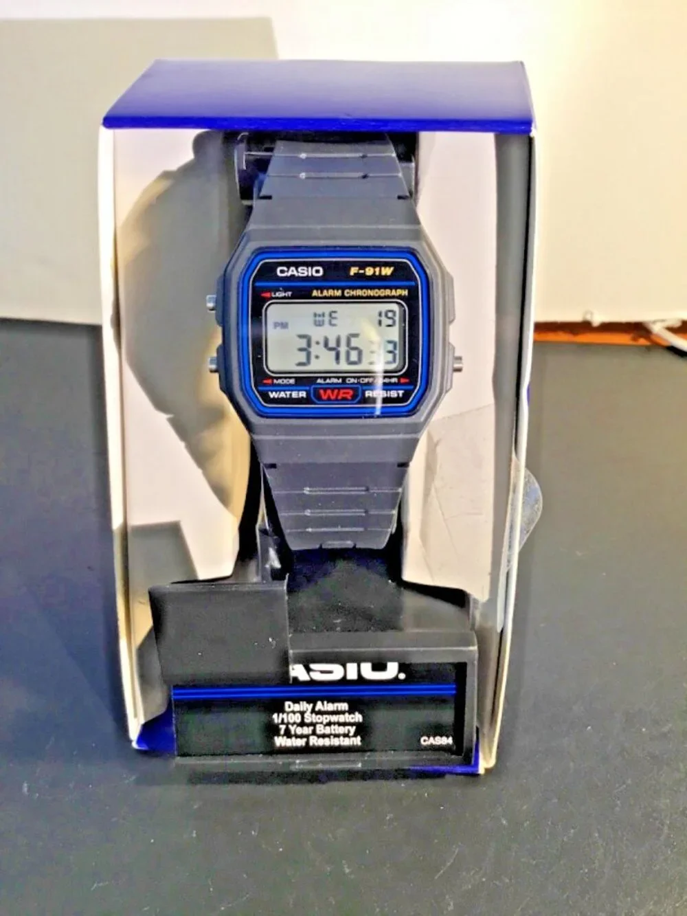 Casio F‑91W All Black – Vintage NOS – Box & Papers – Tested – Mint Condition